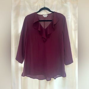 Van Heusen Merlot sheer quarter length sleeve top